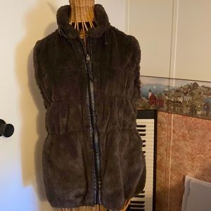 Women’s brown fuzzy reversible vest